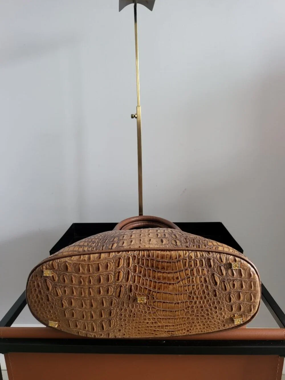 Vintage Escada brown leather with crocodile effect embossed finish
